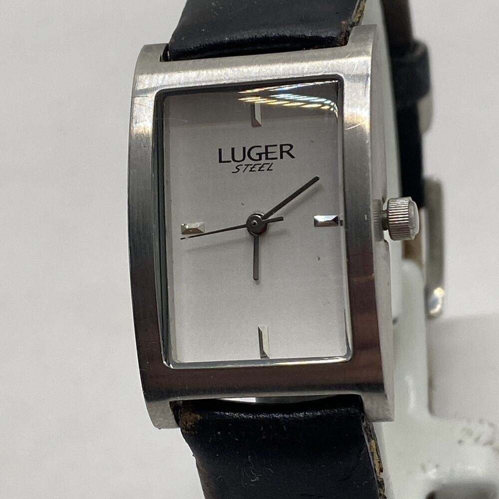 Luger Watch Womens Stainless Silver Steel Battery White Quartz New Battery!